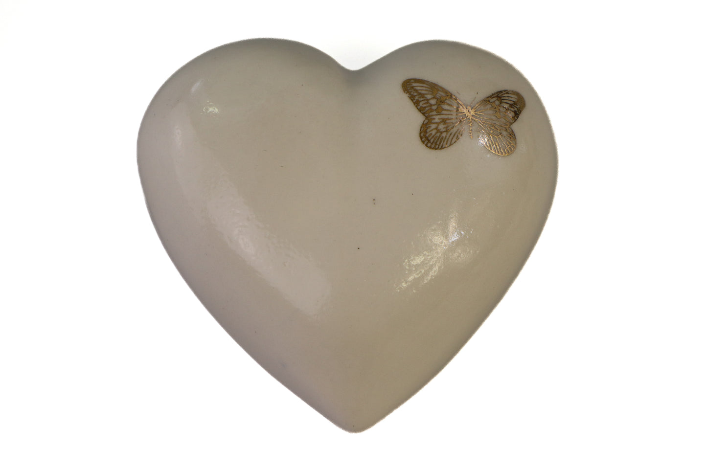 Mini heart urn white cream with gold butterfly