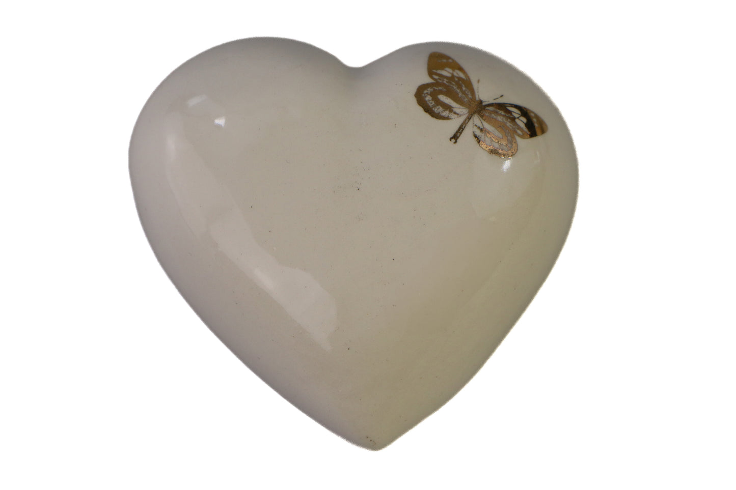 Mini heart urn white cream with gold butterfly