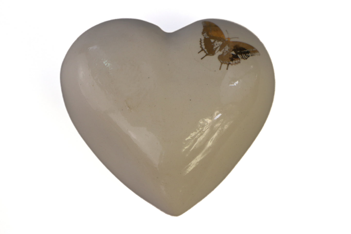 Mini heart urn white cream with gold butterfly