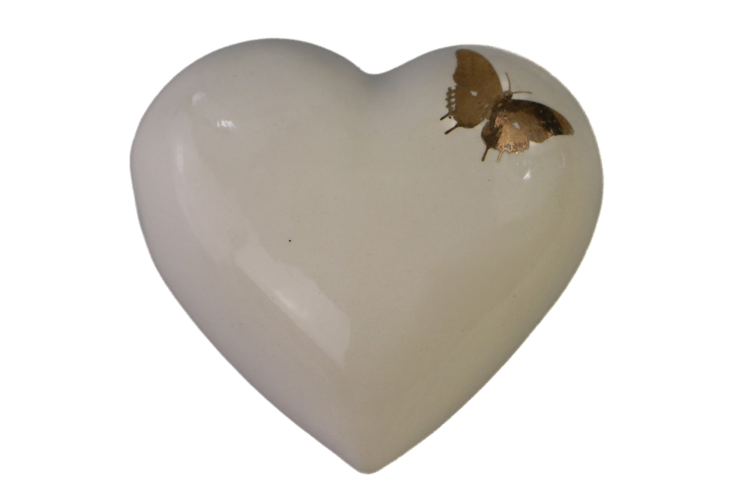 Mini heart urn white cream with gold butterfly