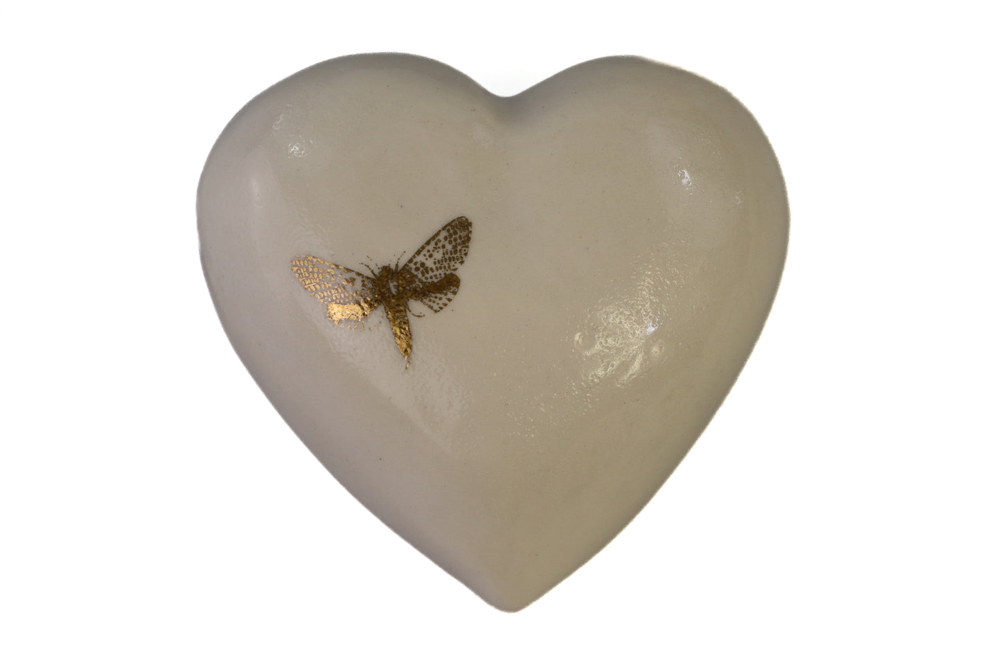 Mini heart urn white cream with gold butterfly