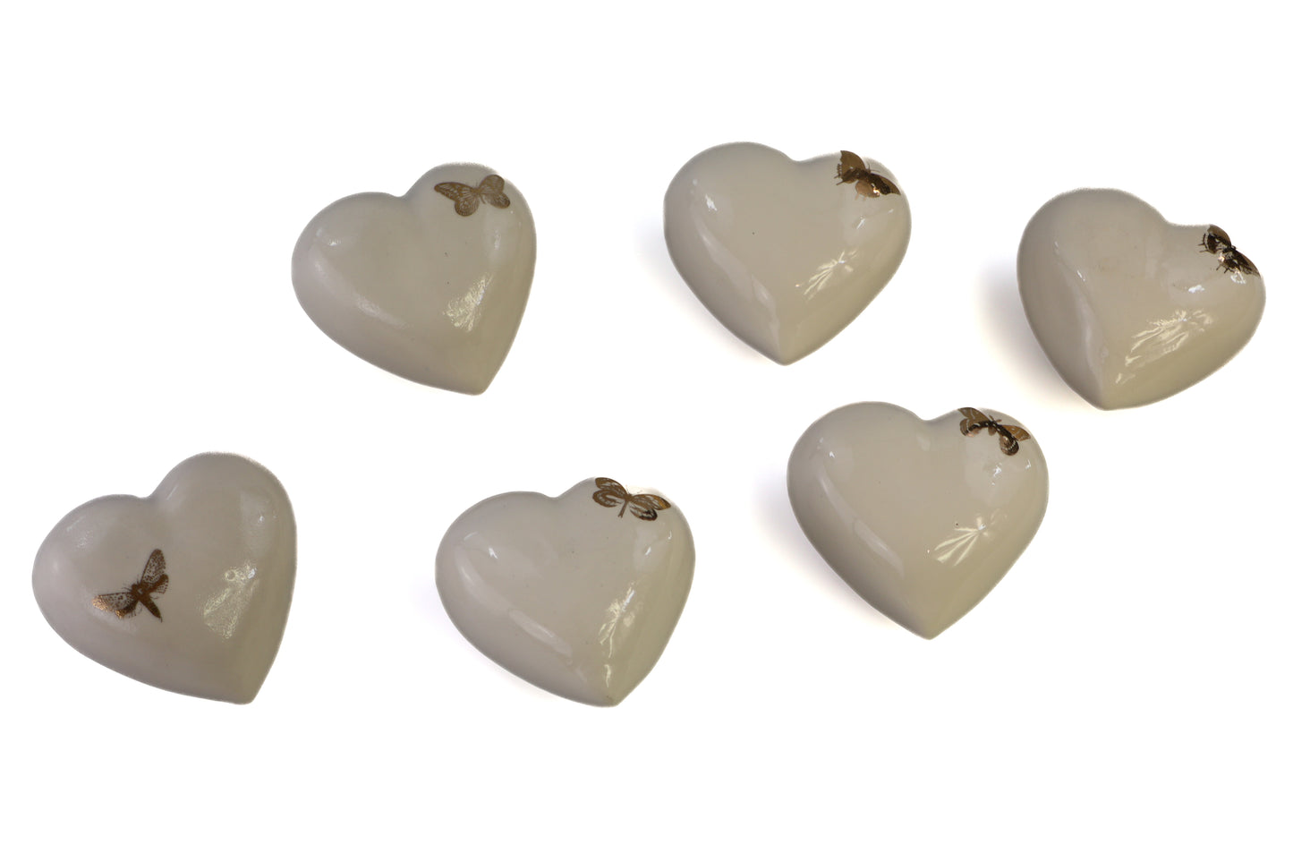 Mini heart urn white cream with gold butterfly