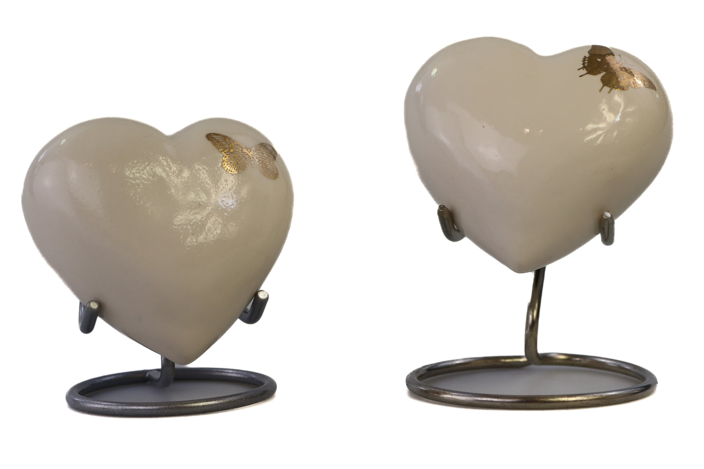 Mini heart urn white cream with gold butterfly