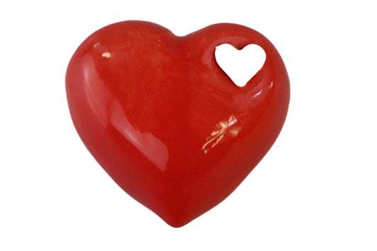 Red mini heart urn with white heart