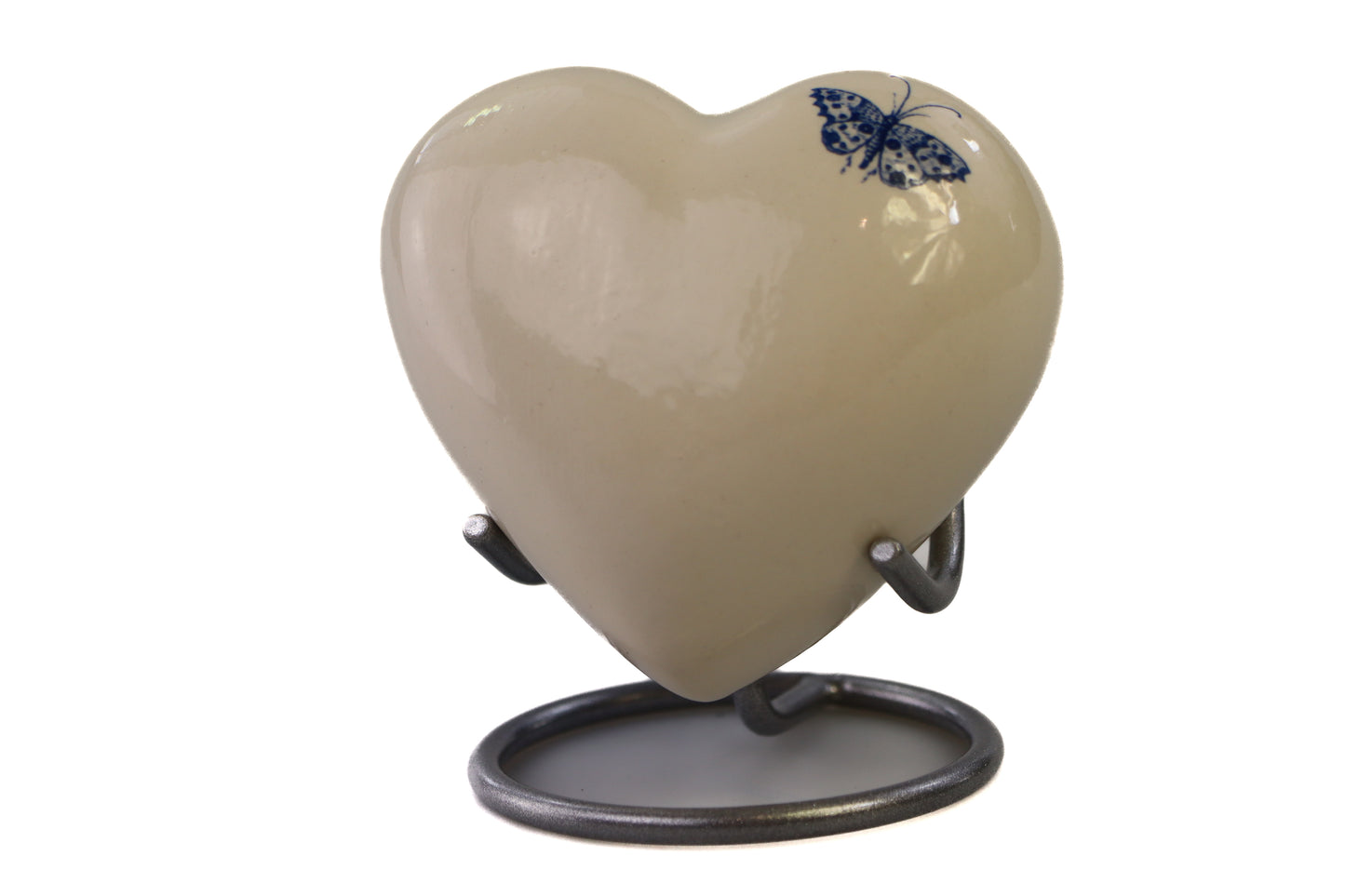 Mini urn white cream with delft blue butterfly