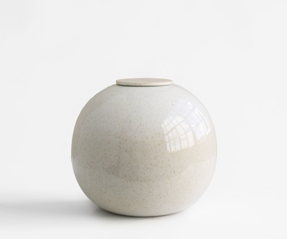 DIONA - handmade urn in white speckled ceramic