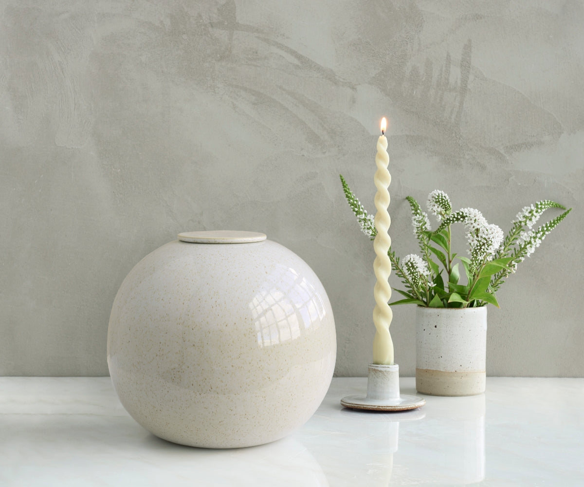 DIONA - handmade urn in white speckled ceramic