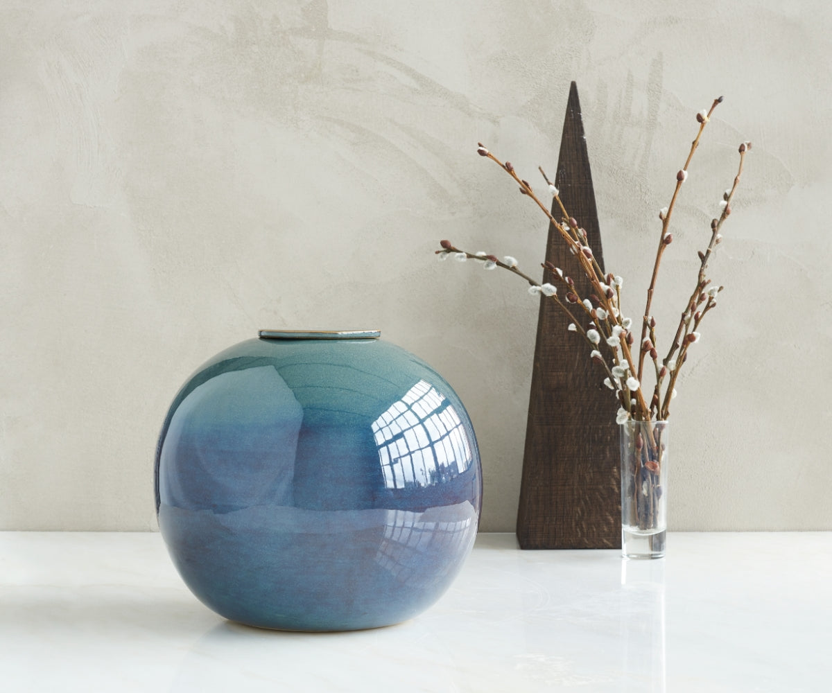 DIONA - handmade urn in green and blue ceramic