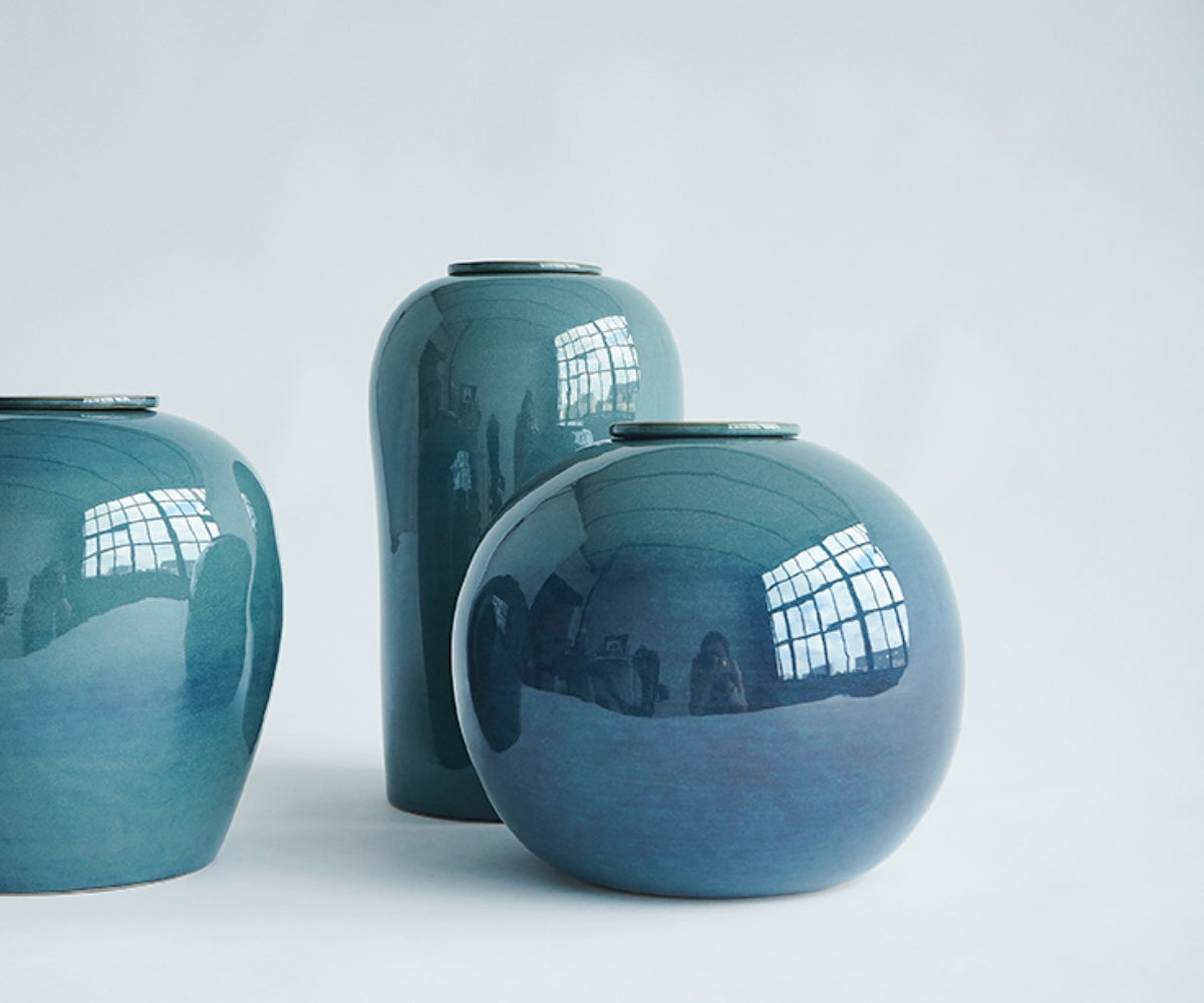 DIONA - handmade urn in green and blue ceramic