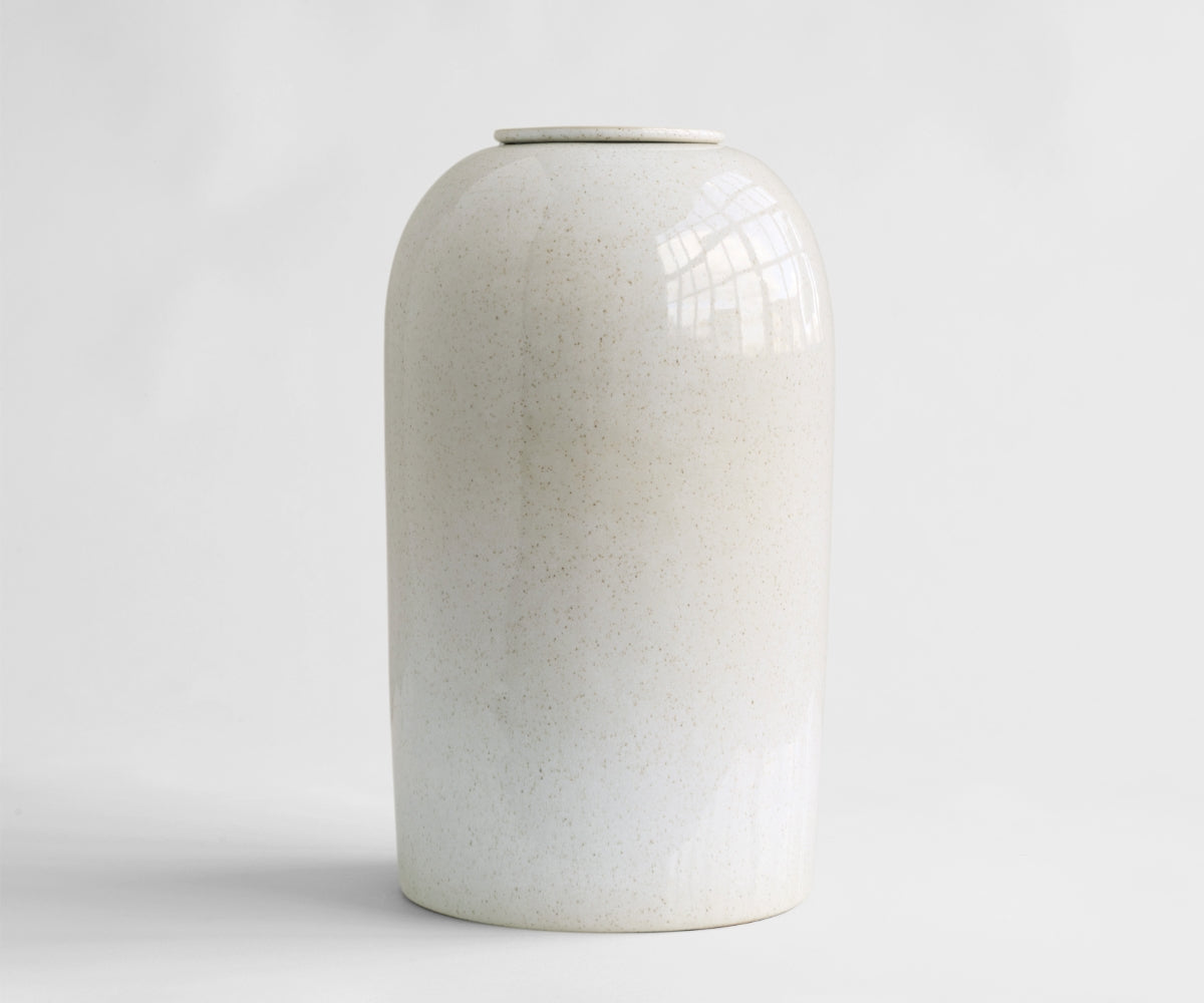 PELION - handmade urn in white speckled ceramic