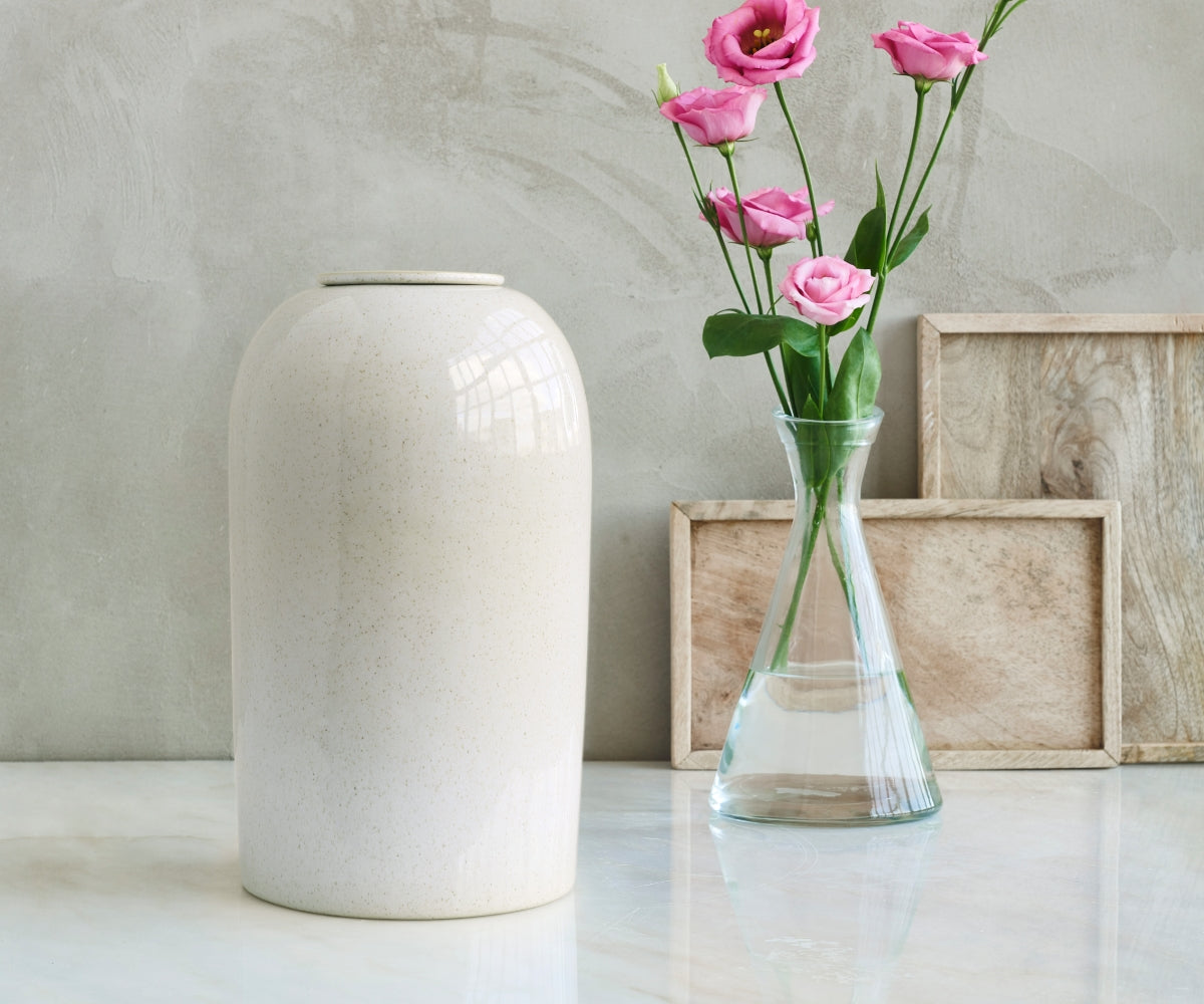 PELION - handmade urn in white speckled ceramic