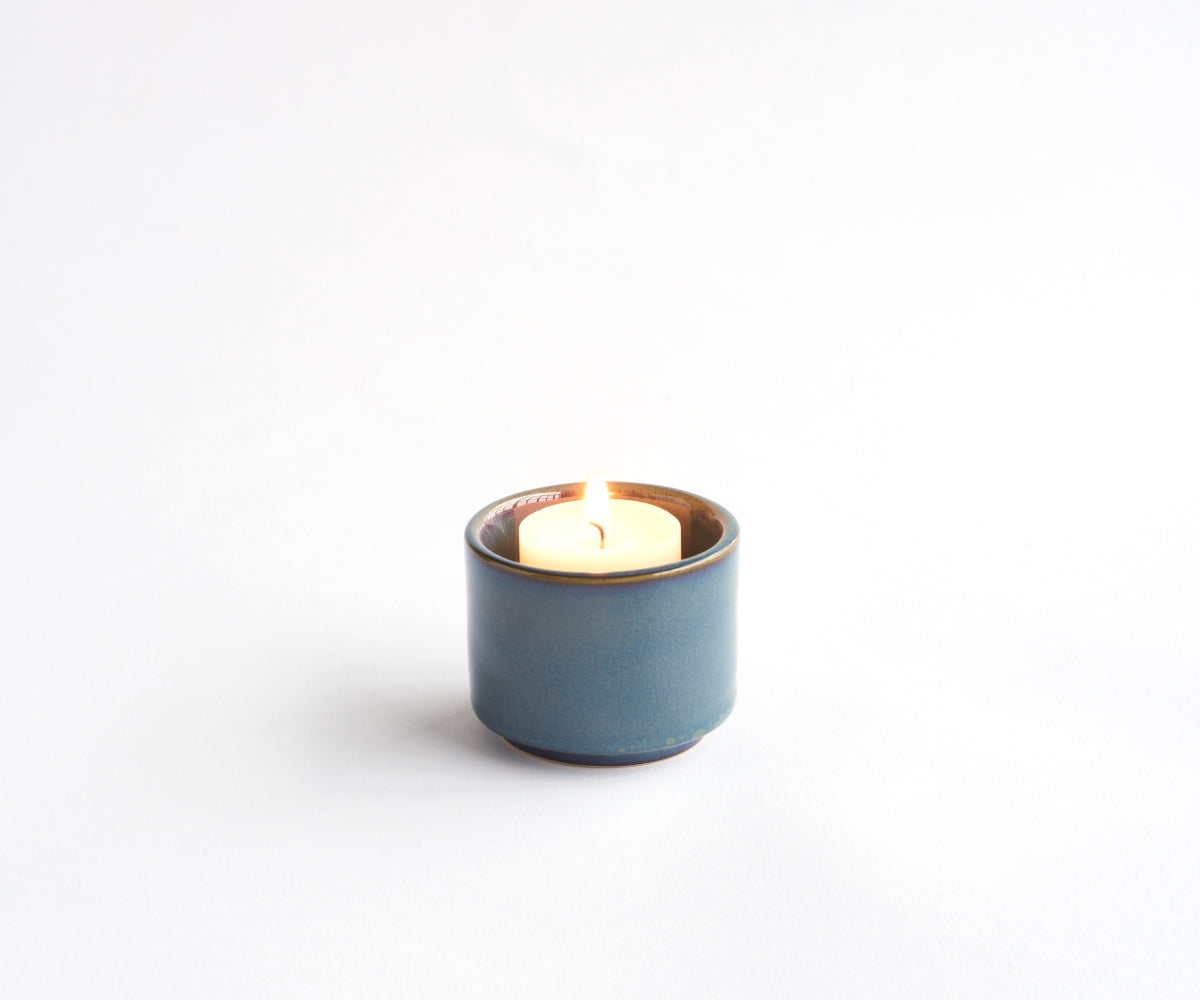 HELIOS - handmade mini urn with tea light holder in green and blue ceramic