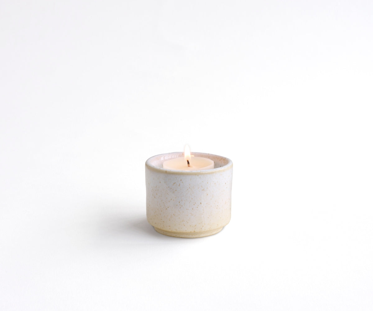 HELIOS - handmade mini urn with tea light holder in white speckled ceramic