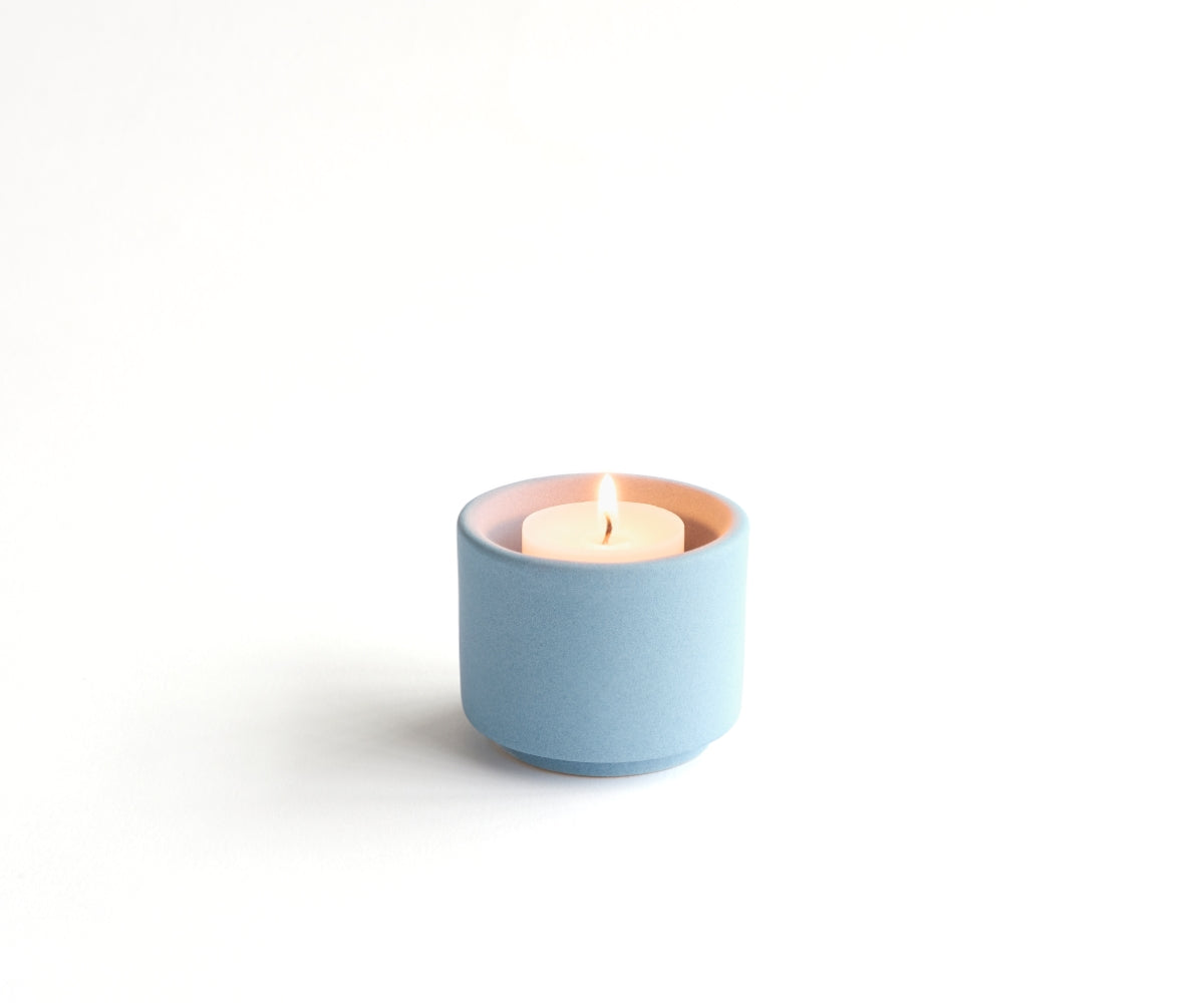 HELIOS - handmade mini urn with tea light holder in gray-blue engobe