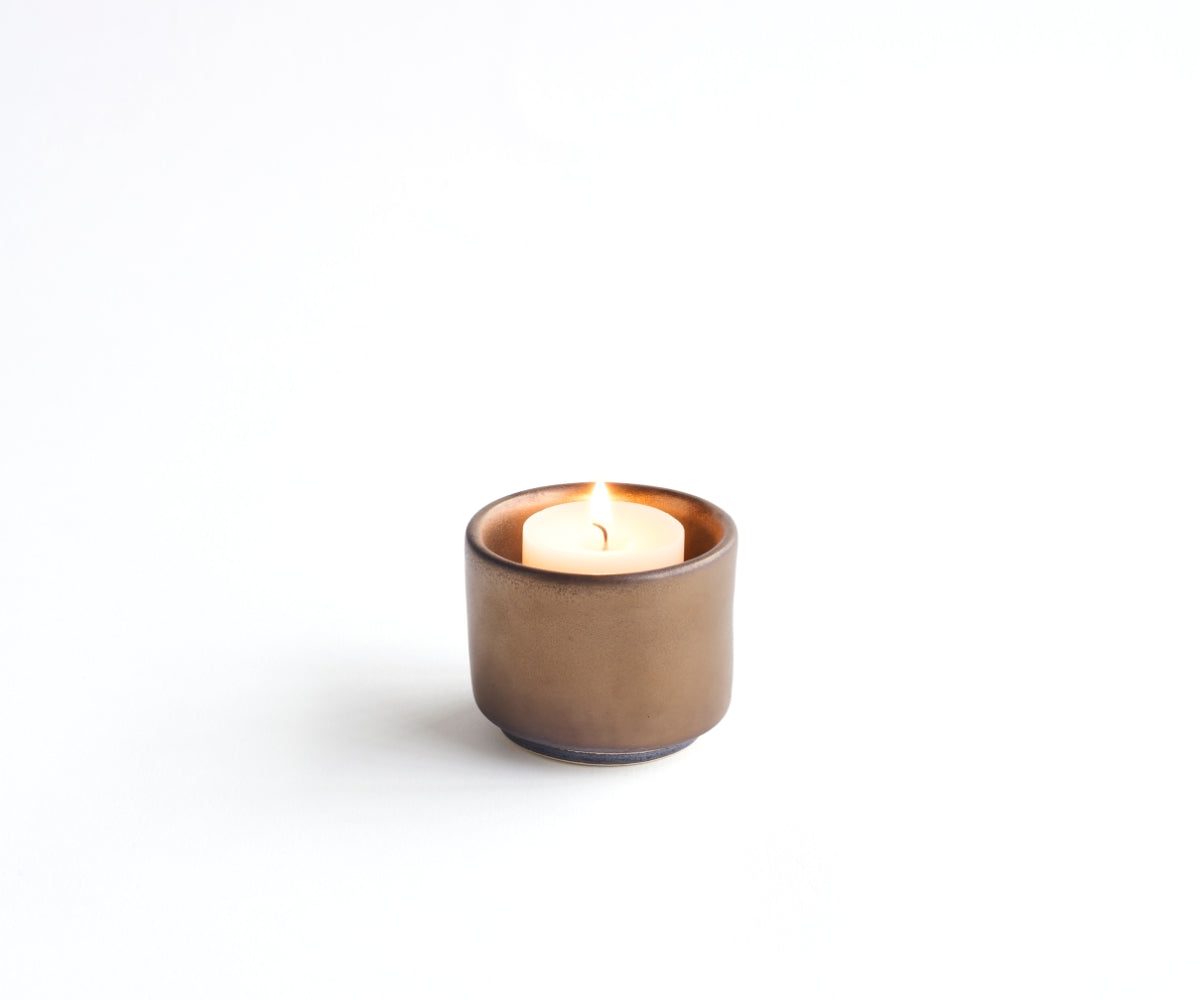 HELIOS - handmade mini urn with tea light holder in copper colored ceramic