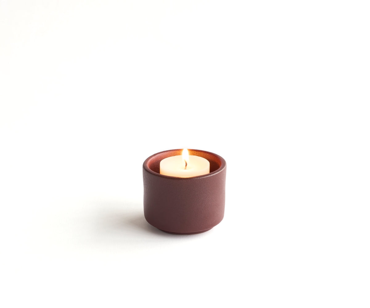 HELIOS - handmade mini urn with tea light holder in reddish brown engobe