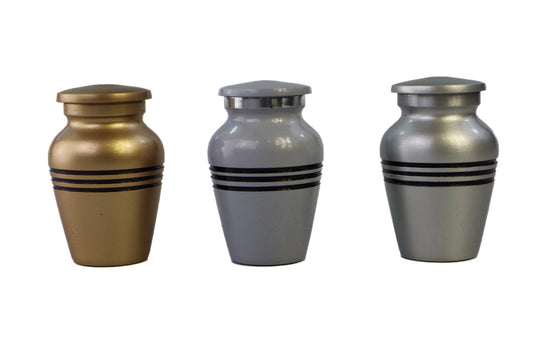 Modern grijze mini urn met 3 zwarte lijnen