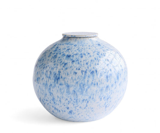 VEDA - handmade urn in white and blue speckled ceramic